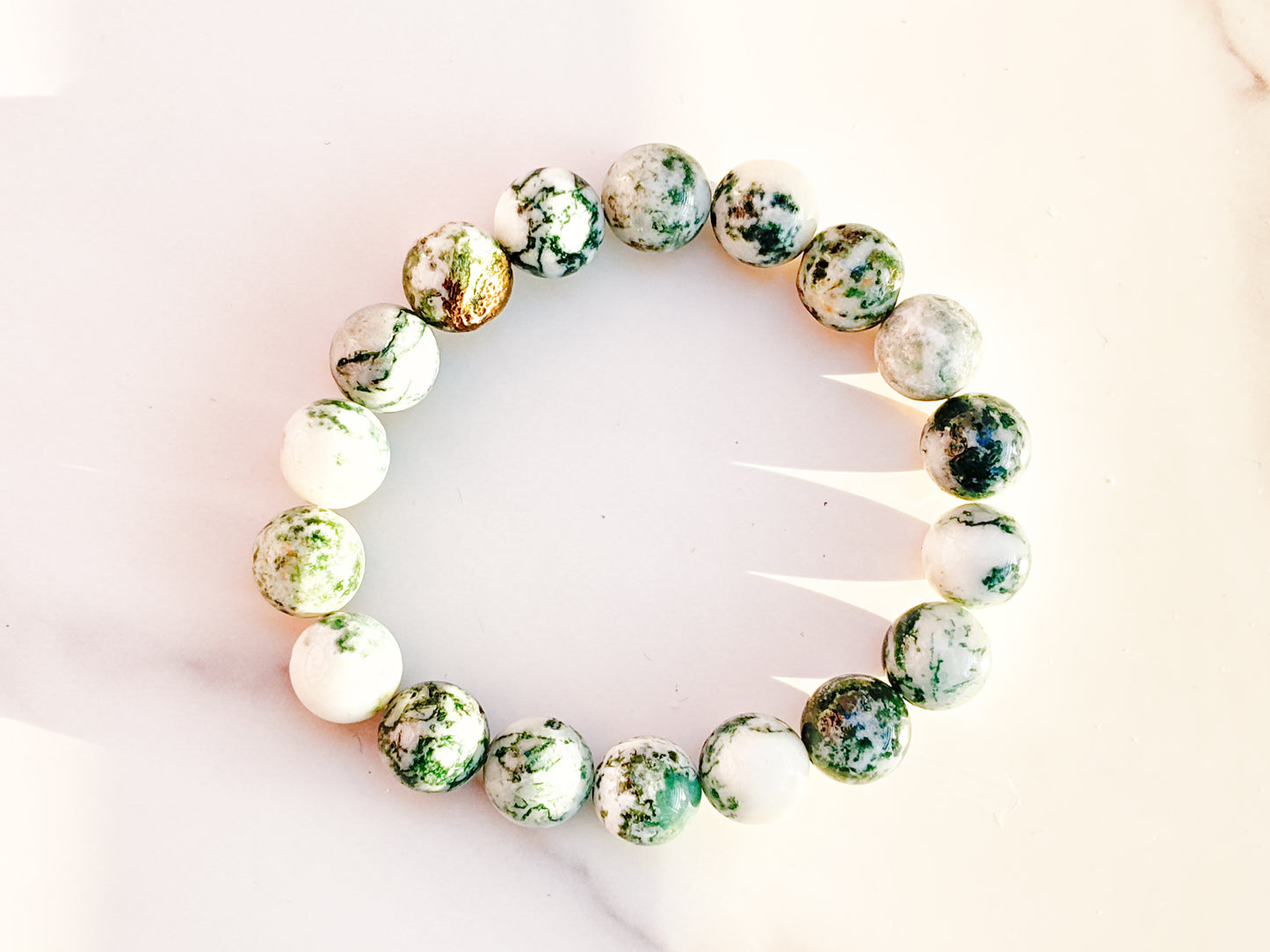 Tree Agate 10mm Bracelet — Crystal for Grounding, Peace & Emotional Balance