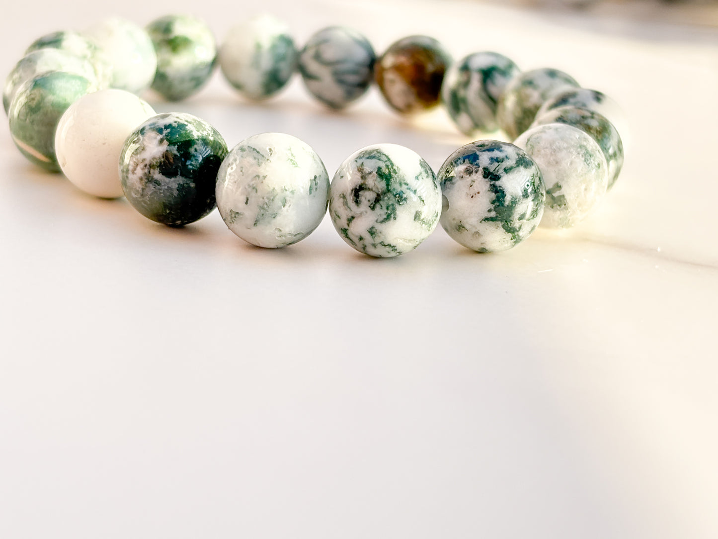 Tree Agate 10mm Bracelet — Crystal for Grounding, Peace & Emotional Balance