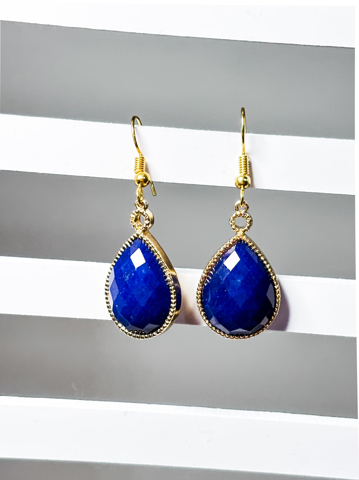 Lapis Teardrop Earrings- Deep Blue Gold- Bezel Framed Dangle