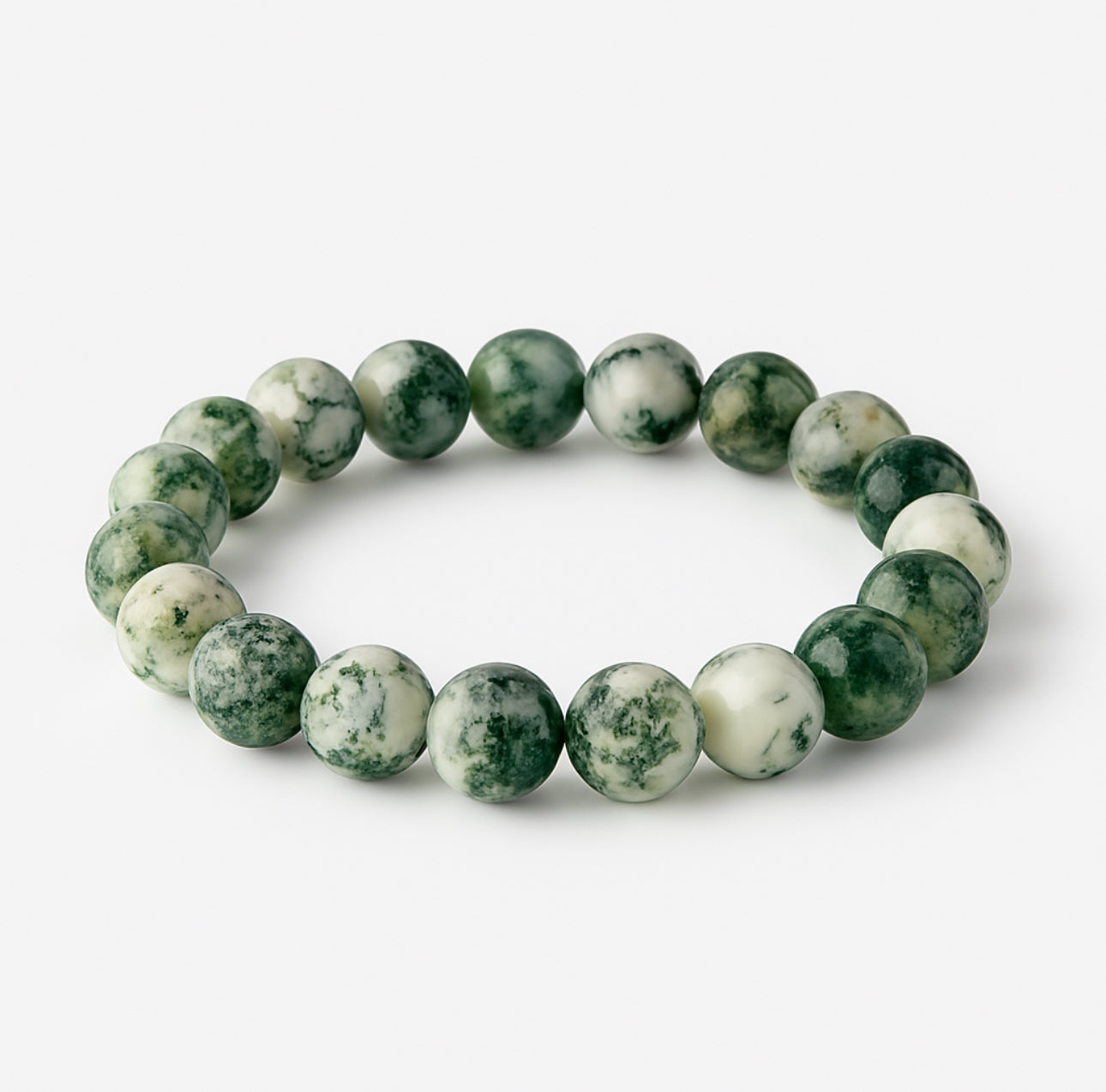 Tree Agate 10mm Bracelet — Crystal for Grounding, Peace & Emotional Balance