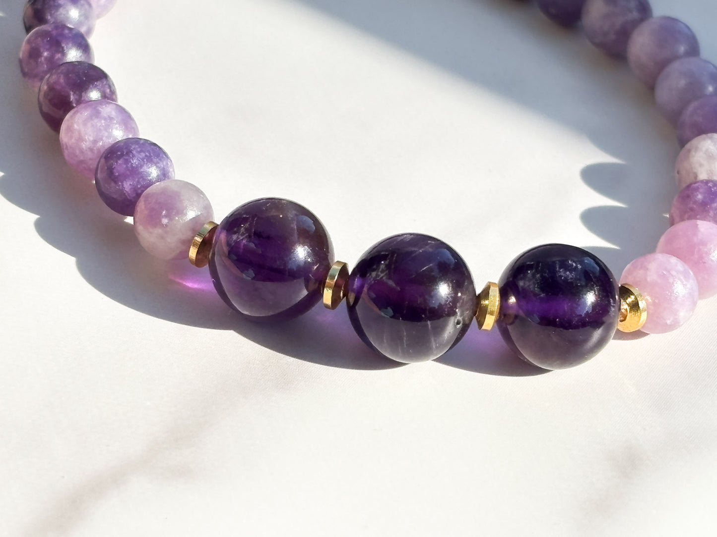 Lepidolite and Zambian Amethyst Beaded Bracelet- grade 1