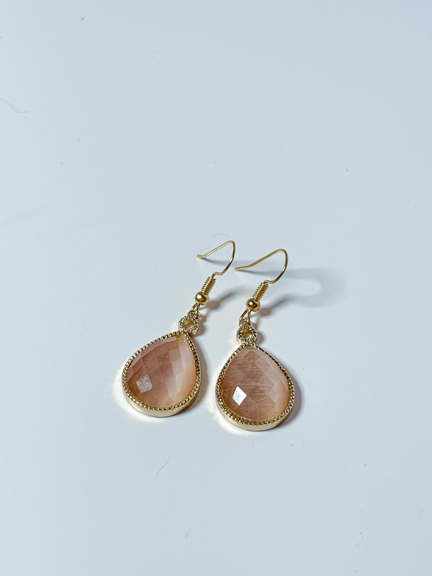 Pink Cats Eye Teardrop Earrings