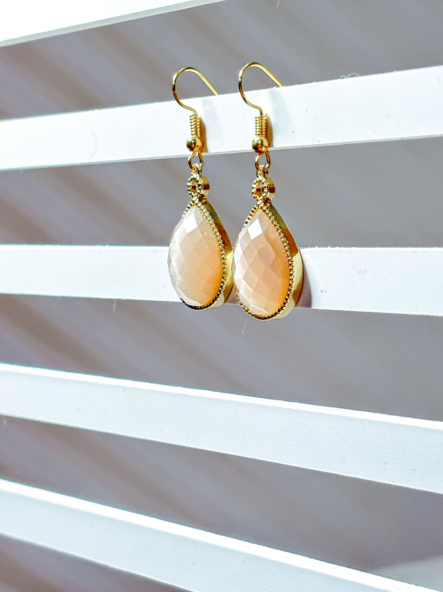 Pink Cats Eye Teardrop Earrings