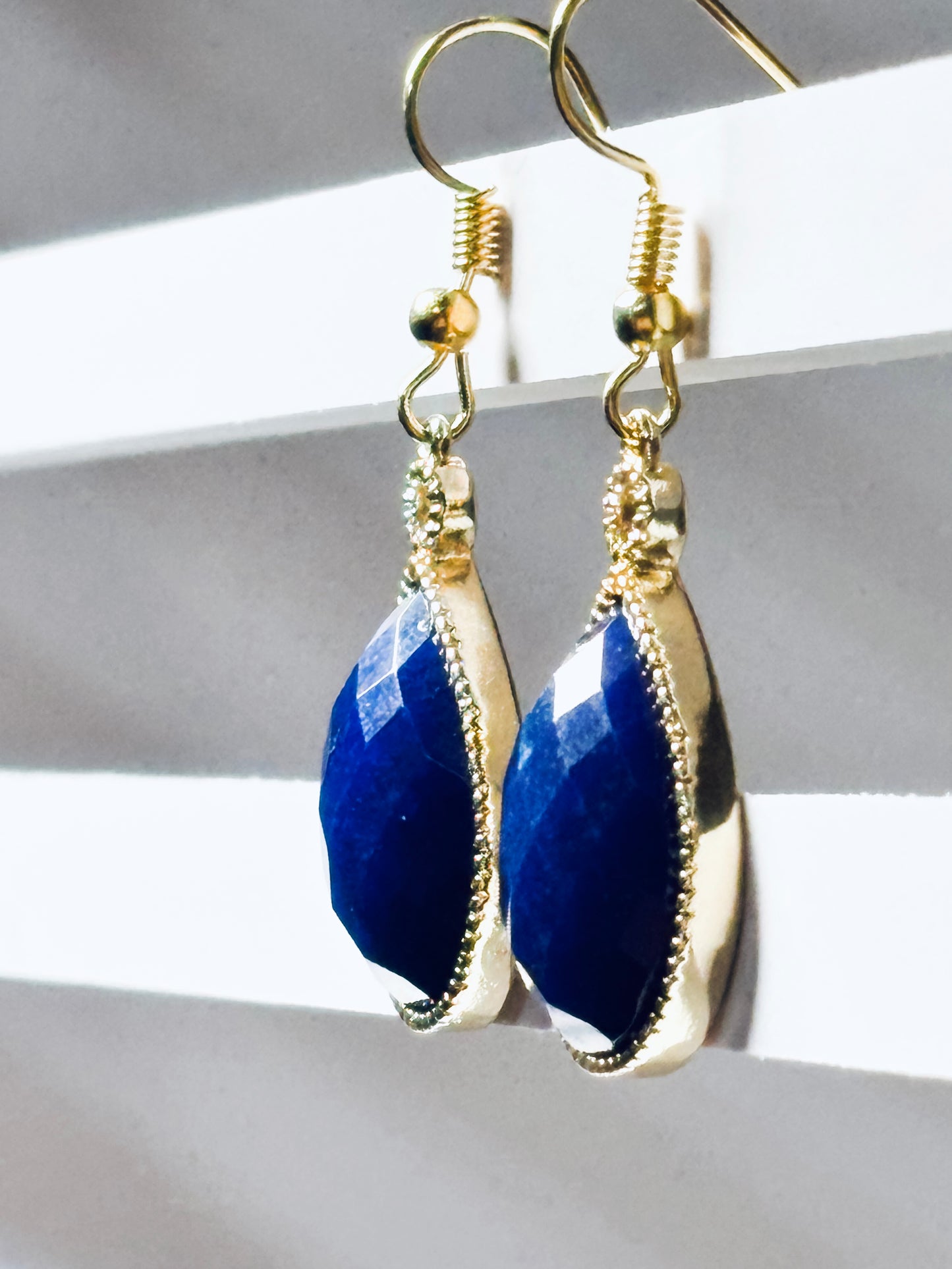 Lapis Teardrop Earrings- Deep Blue Gold- Bezel Framed Dangle