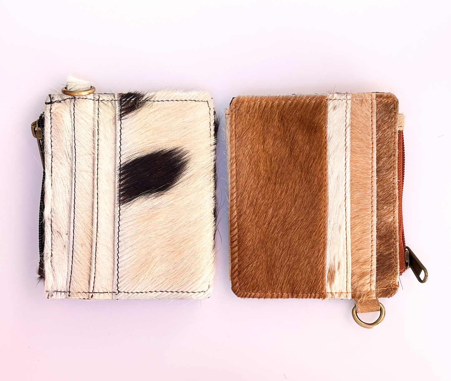 Saddle Drift Wallet- Genuine Hair on Hide leather- features detachable wrist strap, credit card slot, ID card slot and zipper