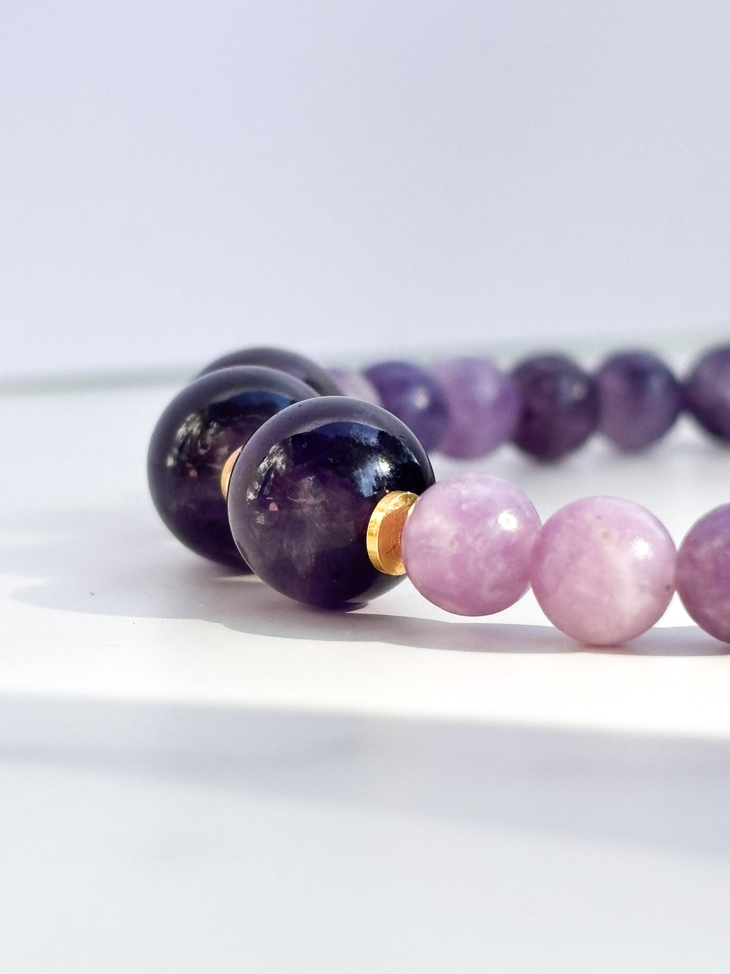 Lepidolite and Zambian Amethyst Beaded Bracelet- grade 1