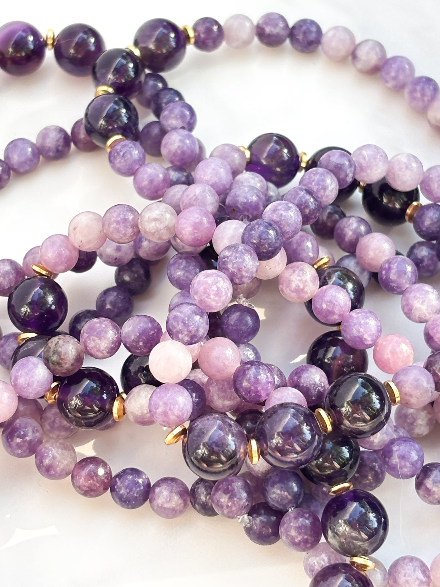 Lepidolite and Zambian Amethyst Beaded Bracelet- grade 1