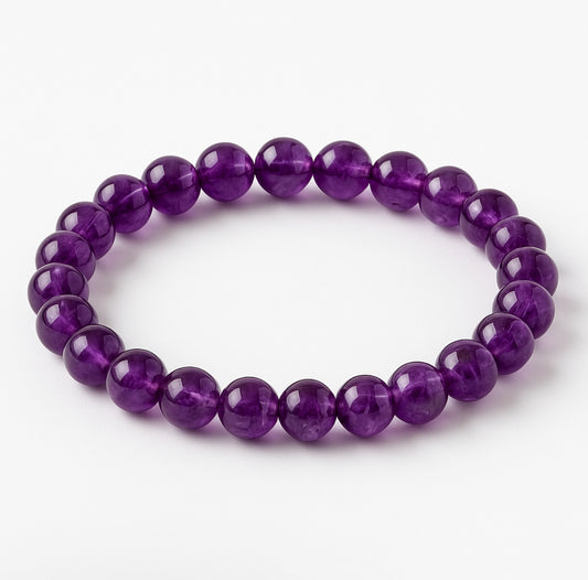 Zambian Deep Amethyst Bracelet - Level 1 (AAA Grade) Natural Deep Violet Bracelet, High-Vibration Crown Chakra, Smooth Finish