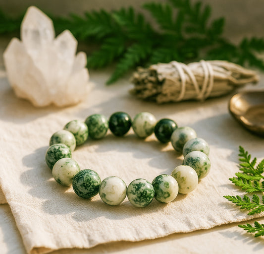 Tree Agate 10mm Bracelet — Crystal for Grounding, Peace & Emotional Balance