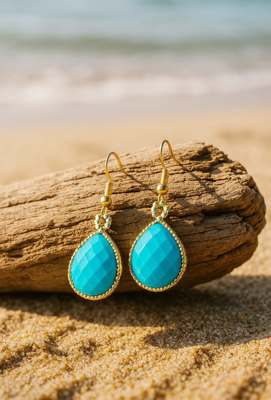 Turquoise Teardrop Drop Earrings- Vacation Ready Look
