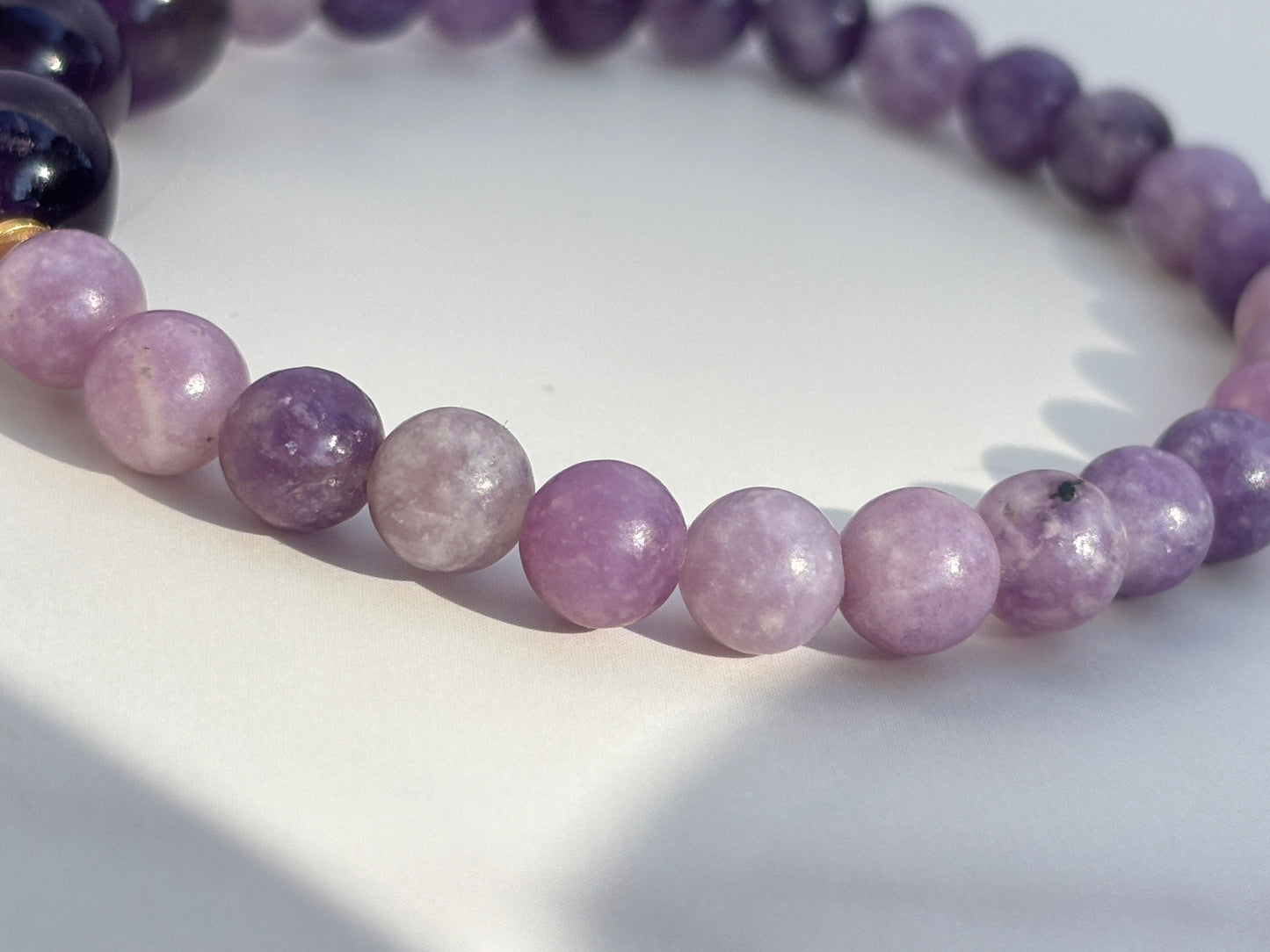 Lepidolite and Zambian Amethyst Beaded Bracelet- grade 1