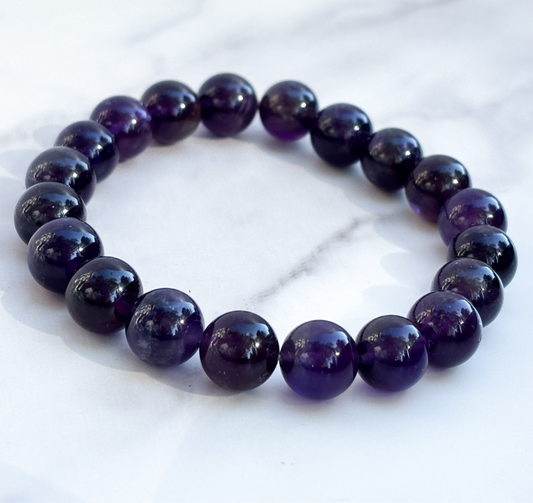 Natural (Not Dyed) Zambian Amethyst Bracelet 7” – Natural Deep Purple Crystal Healing Jewelry