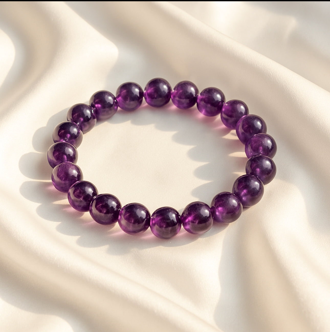 Zambian Deep Amethyst Bracelet - Level 1 (AAA Grade) Natural Deep Violet Bracelet, High-Vibration Crown Chakra, Smooth Finish