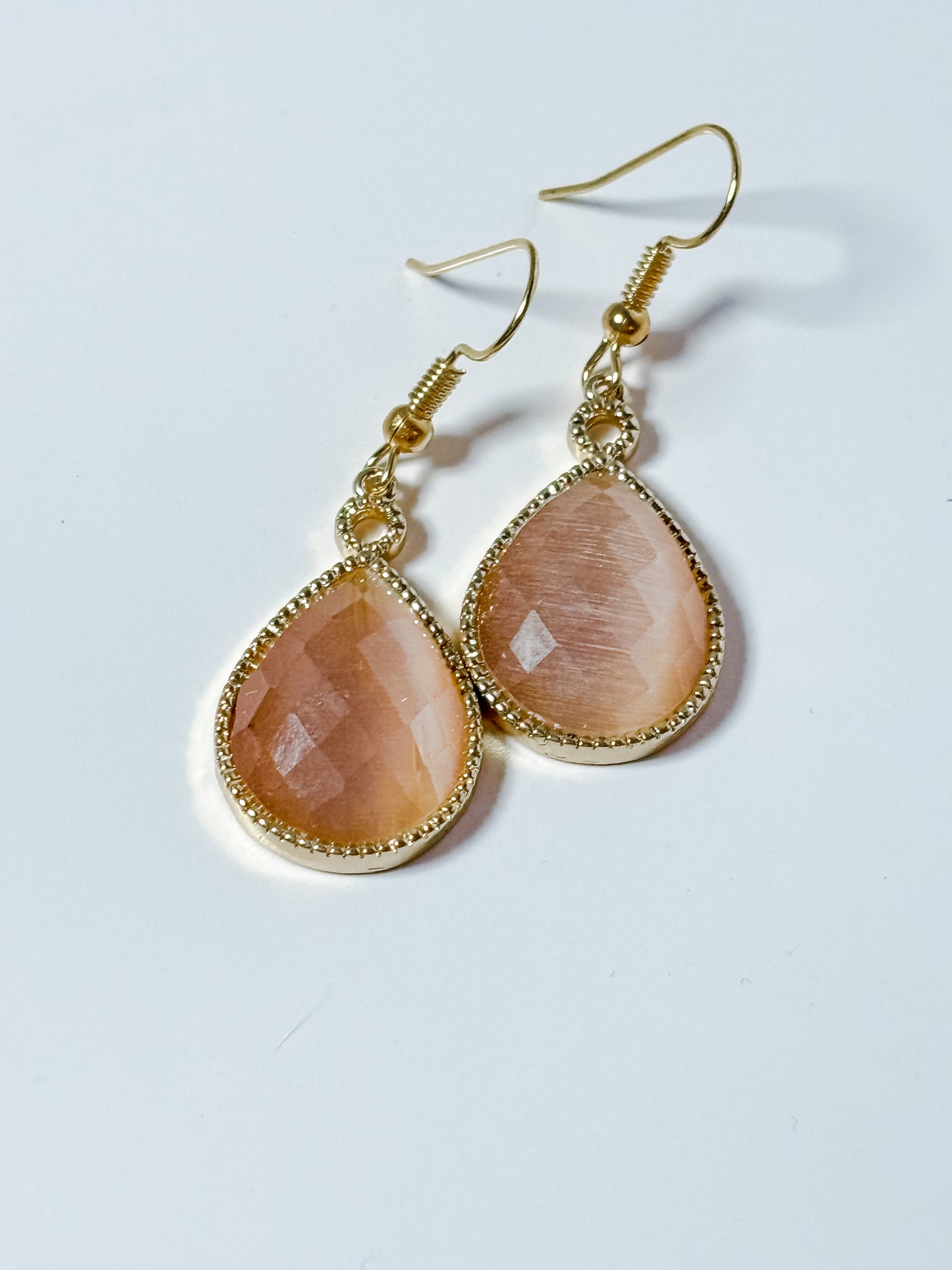 Pink Cats Eye Teardrop Earrings