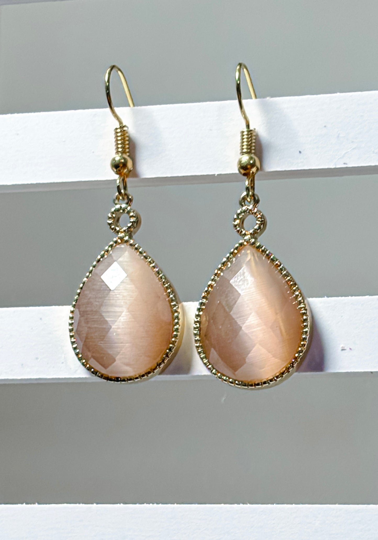 Pink Cats Eye Teardrop Earrings