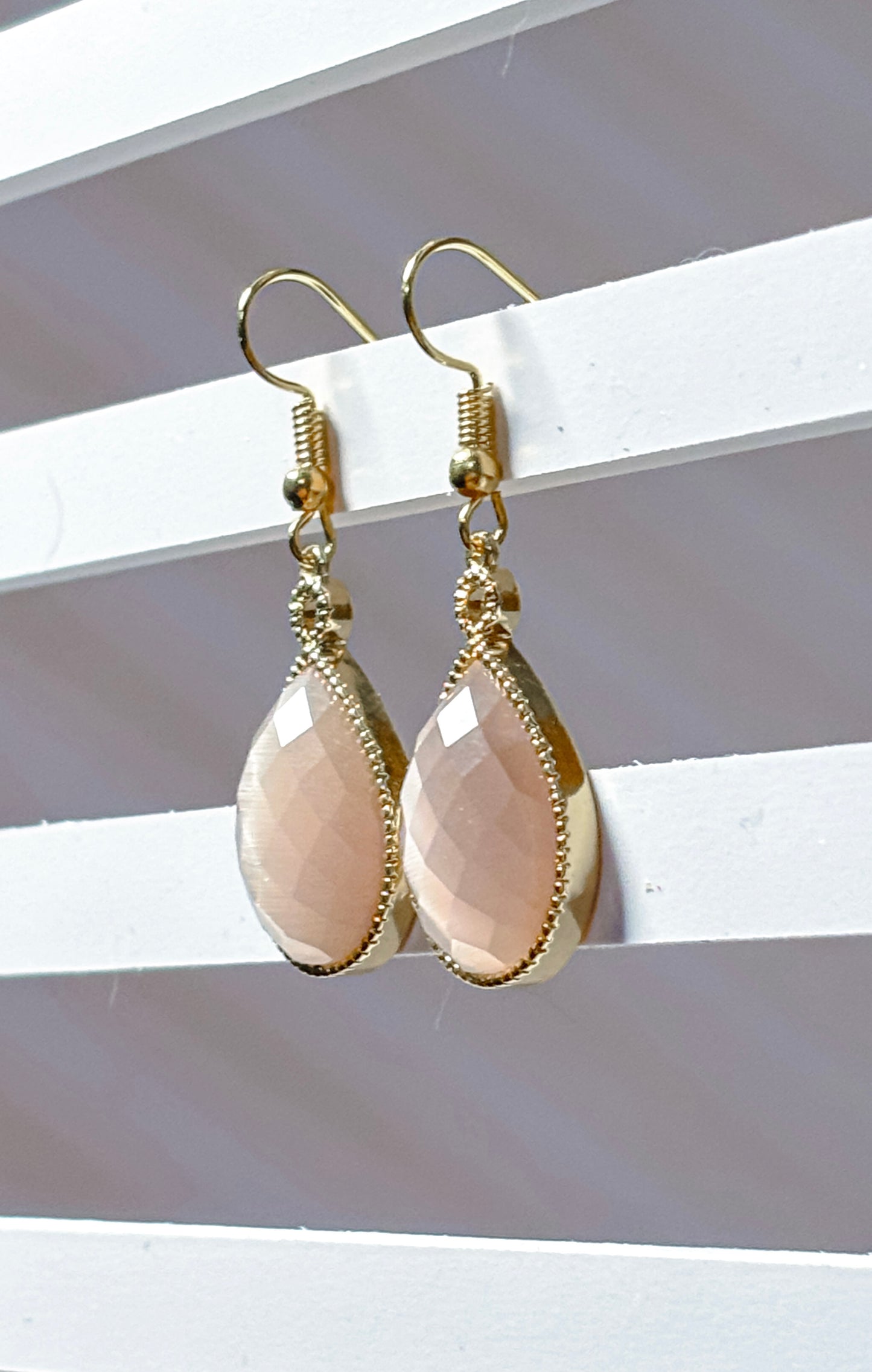 Pink Cats Eye Teardrop Earrings