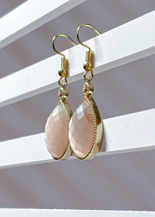 Pink Cats Eye Teardrop Earrings